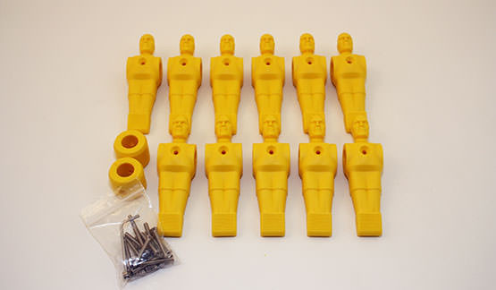 Vollständiges Set 11 gelber Fußballspieler Figuren für ein Tischfußballspiel mit 16 mm Stangen