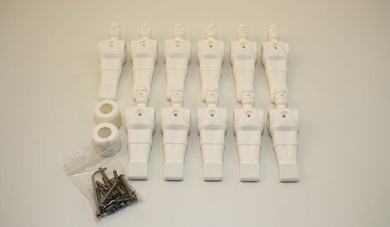 Komplettes Set 11 weißer Spielfiguren für ein Tischfußballspiel mit 16 mm Stangen
