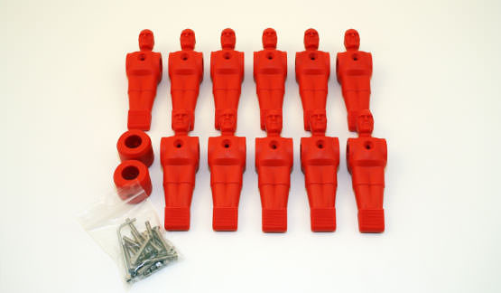 Vollständiges Set 11 roter Kicker Spielfiguren für ein Tischfußballspiel mit 16 mm Stangen